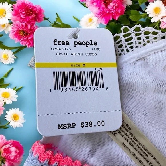 NEW ⭐️ Free People Bra Colorblock Lace Bralette, Optic White and Rainbow, Size M - Picture 14 of 15
